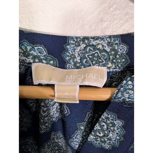 Michael Kors Top Womens Navy Printed Short Sleeve V Neck Blouse Size S 100 - Picture 4 of 7